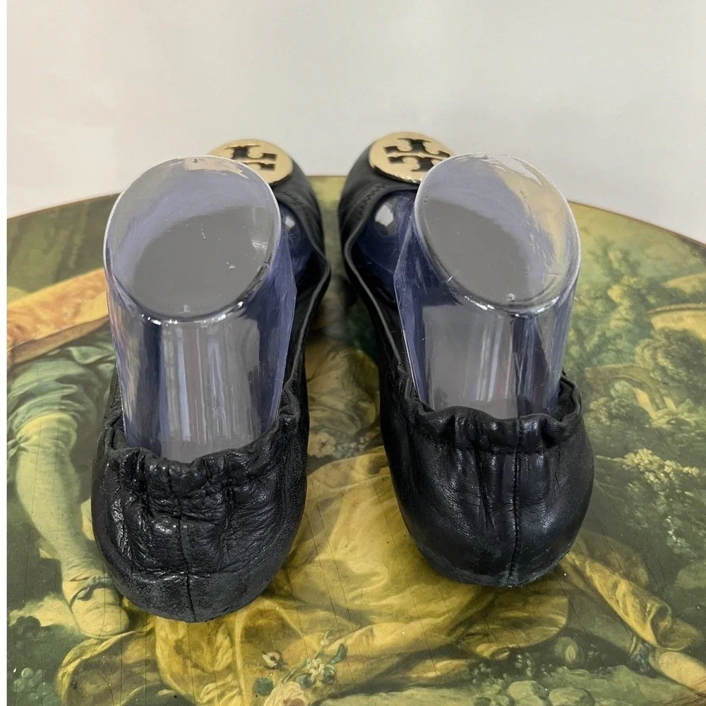 Tory Burch Minnie Travel Black Leather Ballet Flats Size 8–9